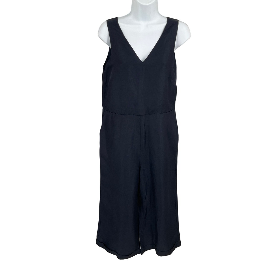 Banana Republic Jumpsuit Women‎ 6 Navy Linen Tie Back Wide Leg Cropped Petite